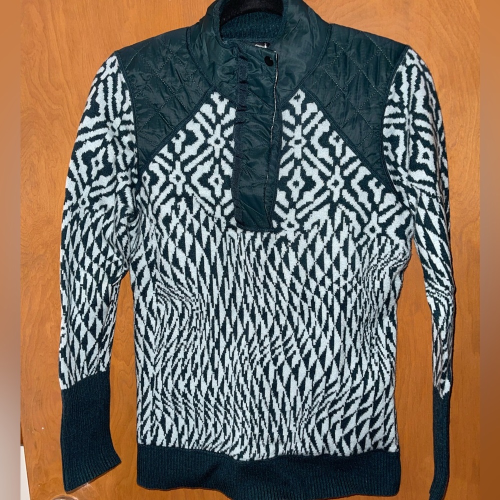 Smartwool Ski Ninja Pullover Sweater size M EUC green wool quilted